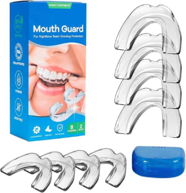 Mouth Guard for Teeth Grinding and Clenching, Pack of 8 with 2 Sizes Moldable Anti Grinding Teeth Protectors for Sleep Sport