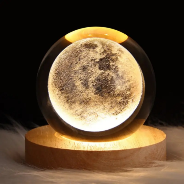 1pc 3D Night Light, Crystal Glass Ball Light, Milky Way, Solar System, Jupiter, Ferris Wheel Crystal Ball Night Light With Wooden Base Bedside Valentine's Day Gift - Image 3