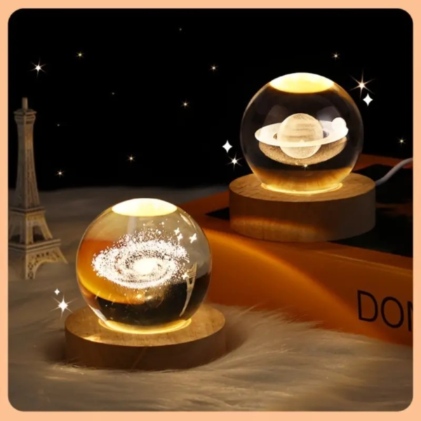 1pc 3D Night Light, Crystal Glass Ball Light, Milky Way, Solar System, Jupiter, Ferris Wheel Crystal Ball Night Light With Wooden Base Bedside Valentine's Day Gift - Image 5