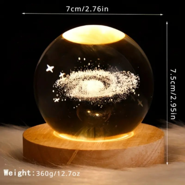 1pc 3D Night Light, Crystal Glass Ball Light, Milky Way, Solar System, Jupiter, Ferris Wheel Crystal Ball Night Light With Wooden Base Bedside Valentine's Day Gift