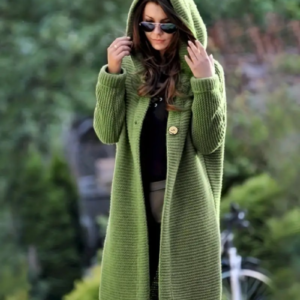 Cozy Fall/Winter Hooded Cardigan - Casual, Solid Color, Buttoned, Micro-Elastic Polyester, Easy-Care Women’s Fashion