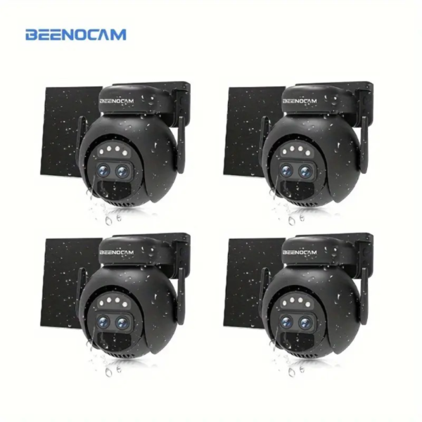 4PCS 360 grados de bajo consumo CCTV Panel solar Batería 2K FHD WiFi Cámara con foco Alarma, Detección de movimiento, Visión nocturna a color, Audio bidireccional, Seguimiento automático humanoide