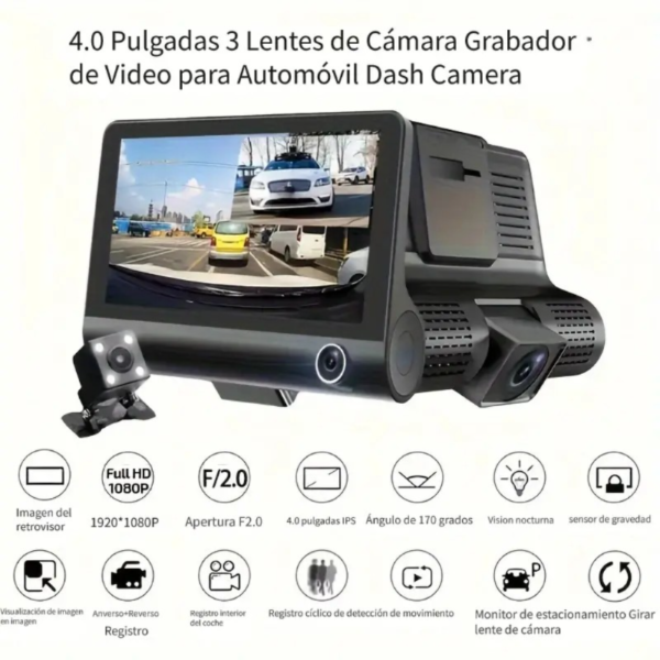 Coche DVR 3 Cámaras 4,0 Pulgadas Cámara De Salpicadero Grabadora De Vídeo Para Coche Registrador Automático Dvrs Cámara De Salpicadero Con Cámaras De 3 Vías - Image 5