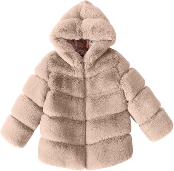 Girls Faux Fur Jacket Kids Winter Dress Coat Kids Toddler Fuzzy Fleece Jacket Hooded Sherpa Teddy Coat Thicken Overcoat