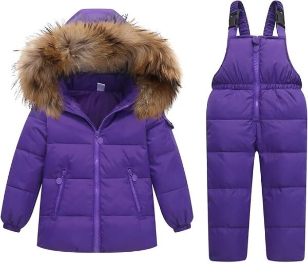 JiAmy Kids 2-Piece Snowsuit Set Winter Hooded Puffer Jacket and Snow Bib Pants Ski Suits Ultralight Outfit Set