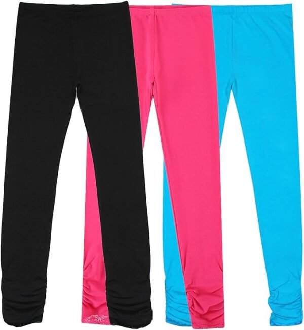 BIENZOE Stretch Girls Legging for School: Kid Toddler Yoga Dance Cotton Tights 3pcs Set