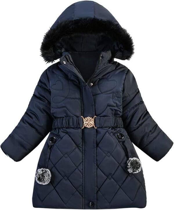 Toddler Girls Long Winter Warm Parka Sherpa Trimmed Collar Puffer Ski Jacket Fashion Baby Winter Coat Warm Outwear