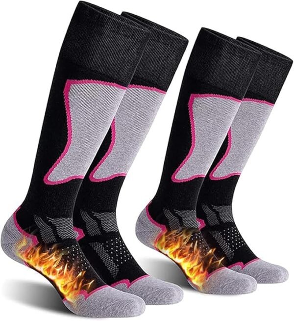 2 Pairs Ski Socks Women Men Winter,Thermal Skiing Socks Aldult Merino Wool Socks Winter Snowboard,Knee High Thick Socks Warm