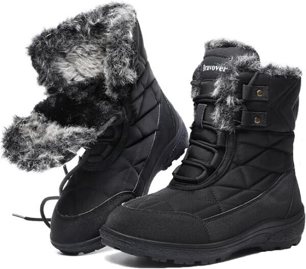 Women's Snow Boots Fur Lined Warm Boots Outdoor Lace up Anti-Slip Mid Calf Winter Boots Waterproof Cold-Resistant Walking Boots for Women