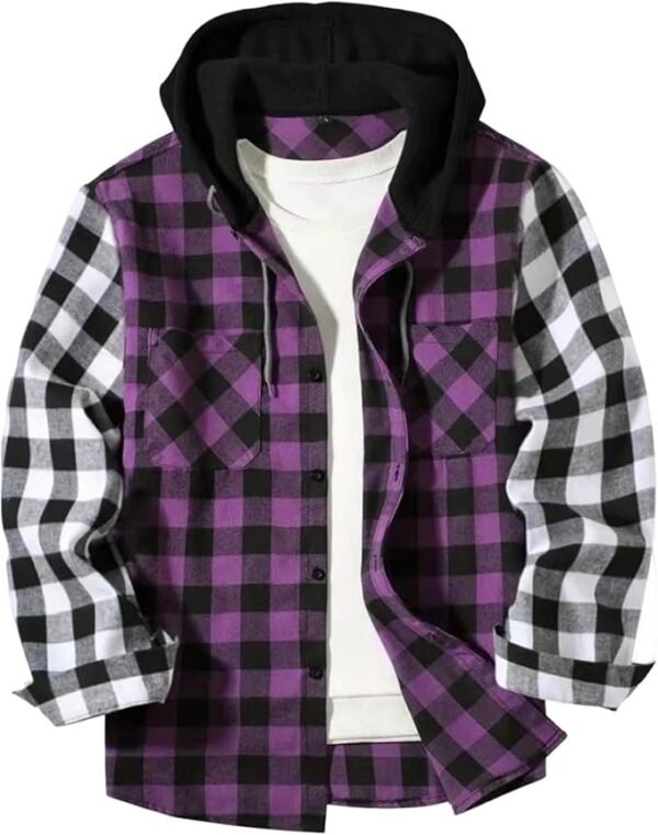 Flannel Shirts for Men Casual Plaid Shirts Long Sleeve Jacket Teen Boys Fashion Hooded Plaid Jacket Lightweight Comfy