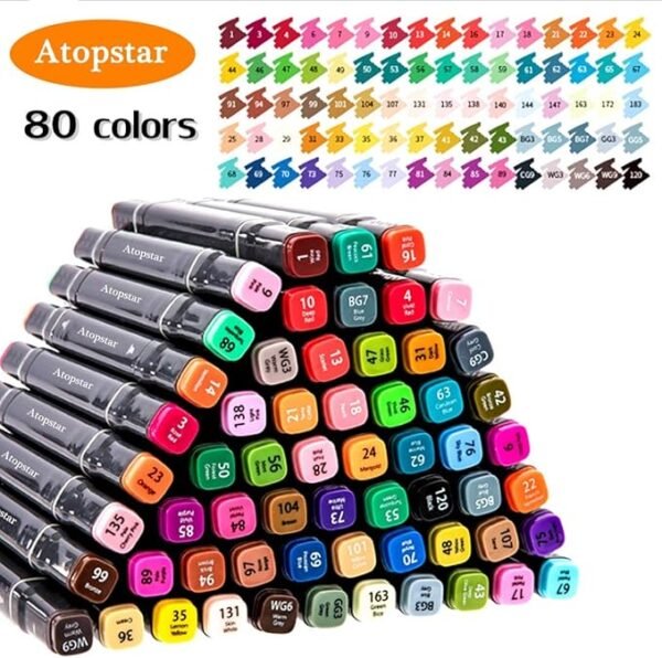 ATOPSTAR 80 Colors Alcohol Markers Artist Drawing Art Markers Dual Tip Markers for Adult Coloring Painting Supplies Perfect for Adult Students Gift(80 Black Shell)