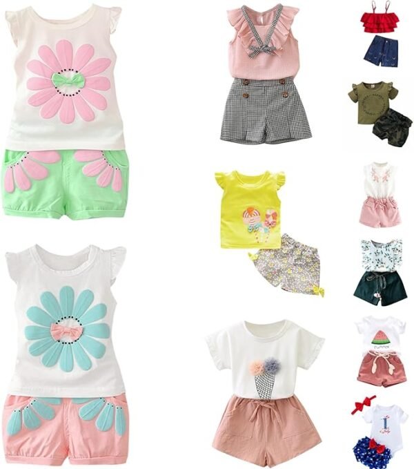 Toddler Girl Shorts Sets Baby Girls 2pcs Summer Beach Clothes Cute Tshirt Pants Outfits Casual Outdoor Clothing 0m~7t