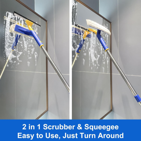 BITOPE 2 in 1 Squeegee for Window Cleaning, 60" Extension Pole Long Handle Window Cleaner Tool,12" Window Squeegee and 2pcs 11" Microfiber Cloth for Shower Glass Door, High Window Cleaning Kit - Image 6