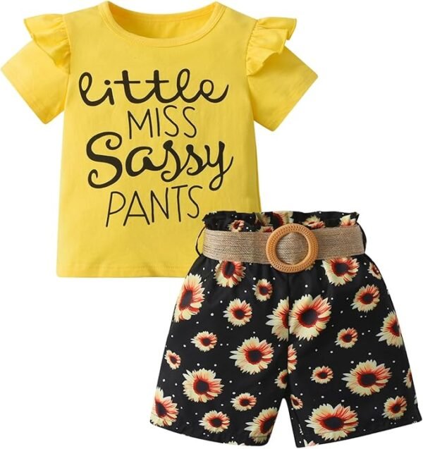 Baby Girls Summer Clothes Infant Shorts Sets Ruffle Short Sleeve T-Shirt Letter Print Pullover Shirt 3Pcs Outfit Set