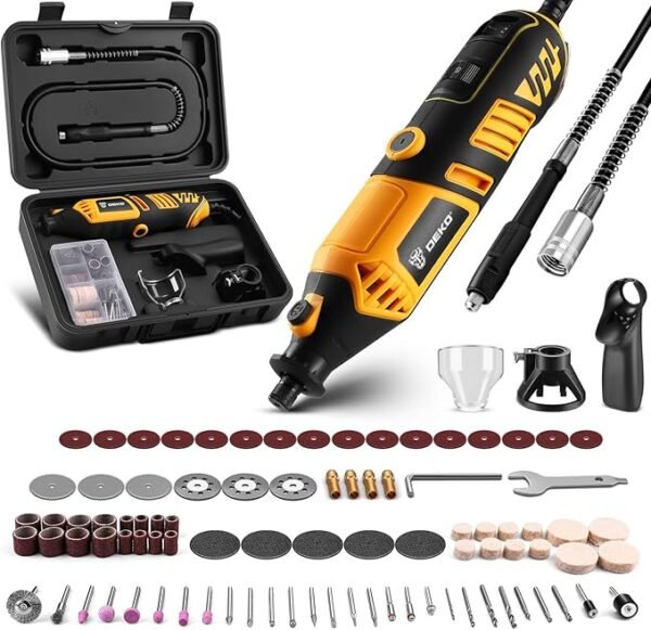 DEKOPRO Rotary Tool Power Hand Rotary Tools Kit with 6 Variable Speed 127pcs Accessories 8000~35000RPM Mini Rotary Tool with 1.8M Flex Shaft and Carrying Case, for Grinding Carving Polishing