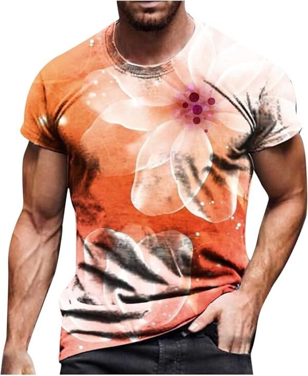 Men's Tie Dye Short Sleeve Shirts Loose Tunic Tops Round Neck Fashion Blouse Pullover Workout