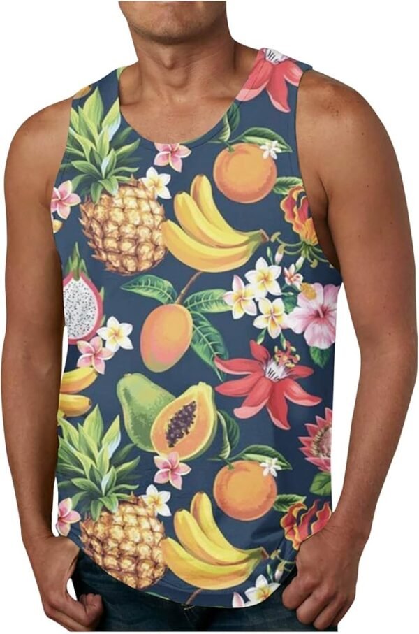 Vifucz Floral Mens Summer Tops 2024 Sleeveless Round Neck Camisole Tank Fruit Hawaii Printing Tunic Vest Tanks Daily Tees