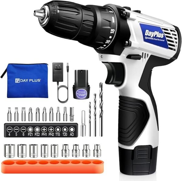 16.8v Cordless Power Drill Combi Driver Electric Screwdriver Tools Kit,2 Variable Speed 18+1 Torque Setting,23pcs Drill/Driver Bits