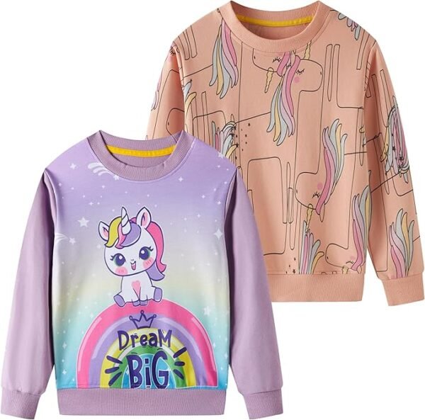 SOIBEEN Kids Sweatshirt 2-Pack Adorable Pullover Top Shirt Crew-Neck Long Sleeve Clothes Hoddie 1-10 Years